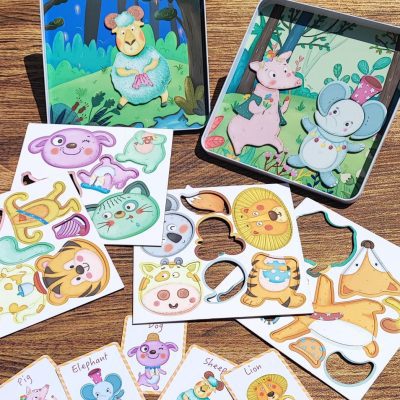 پازل مگنتی چوبی قوطی فلزی حیوانات