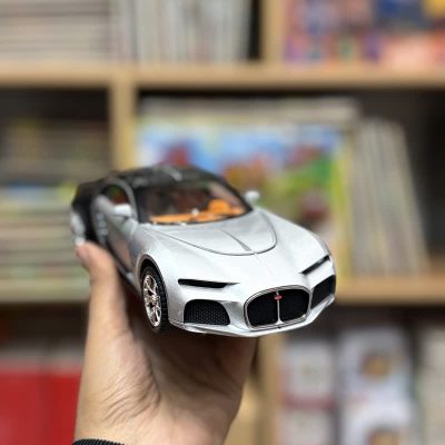 ماشین بوگاتی فلزی عقبکش درب بازشو چراغدار نقره سرم